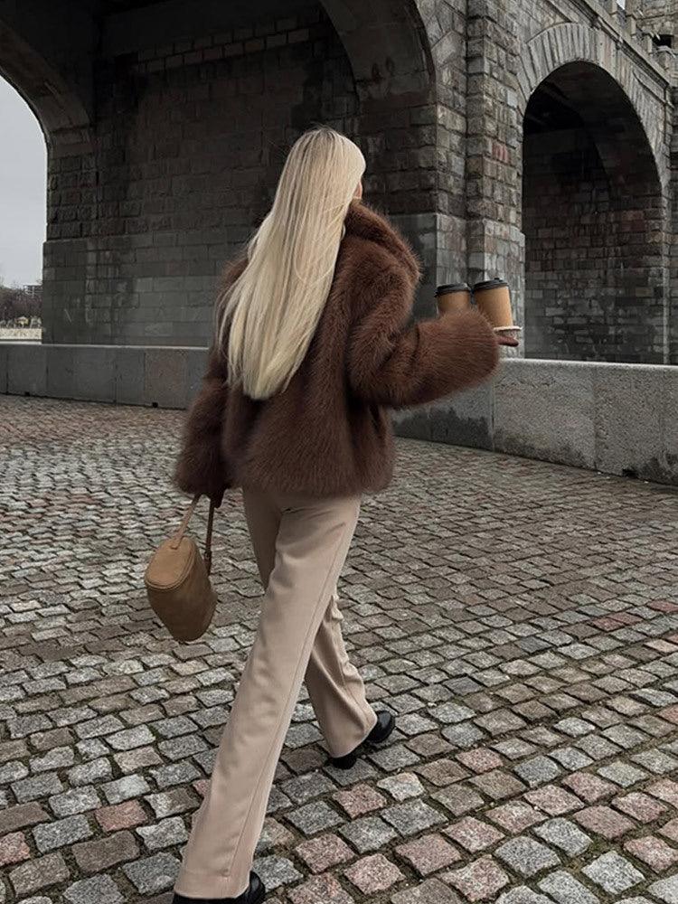 Chic Cocoa Soft Faux Fur Lapel Jacket - WEUXS