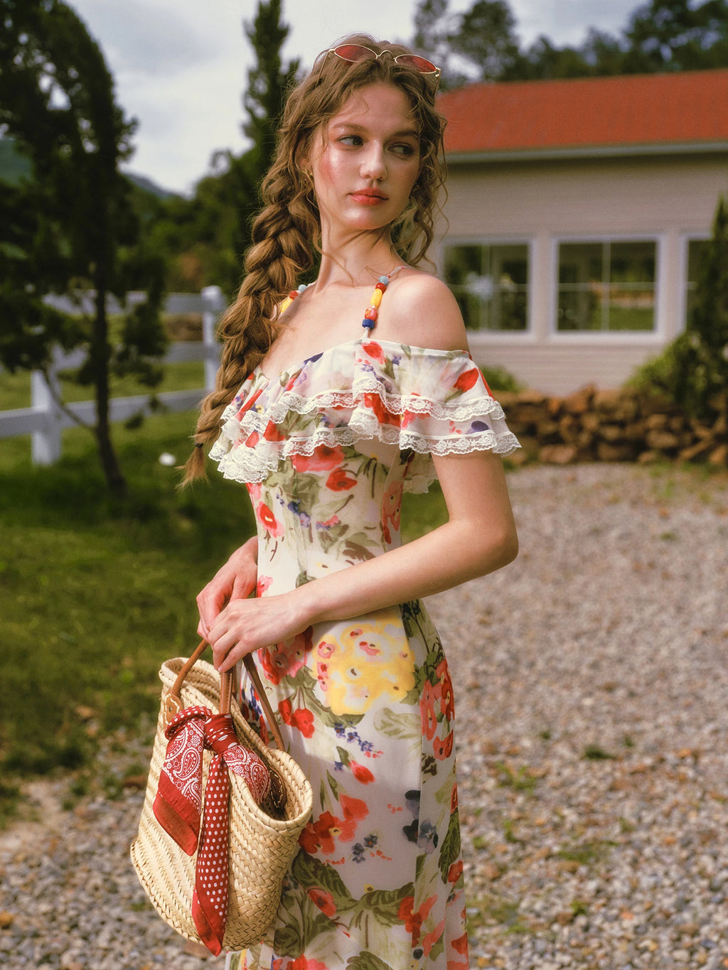 French Style Floral Print Midi Dress