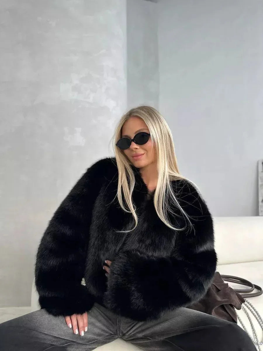 Snow Angel White Faux Fur Cropped Jacket - WEUXS
