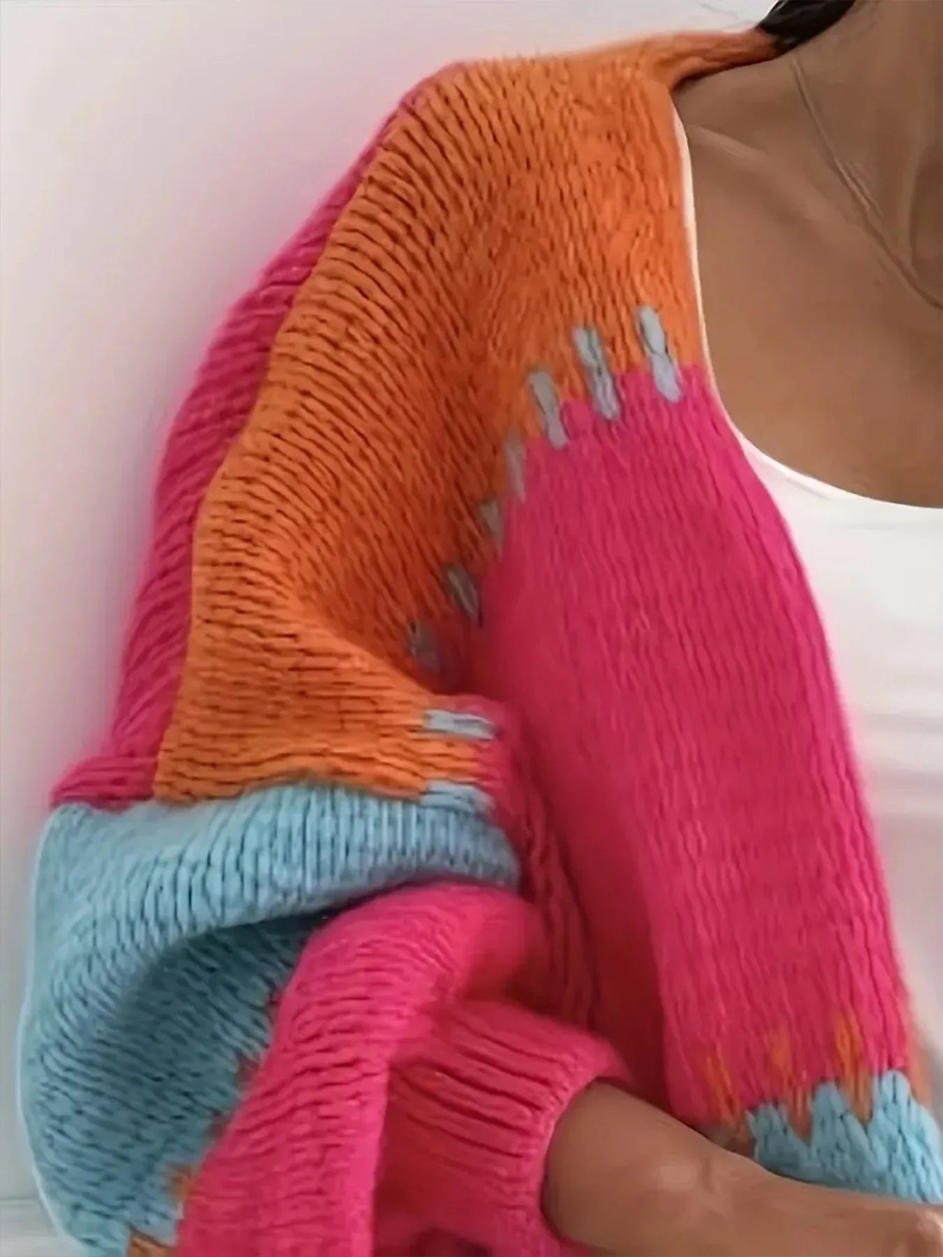 Vibrant Color Block Chunky Knit Cardigan - WEUXS