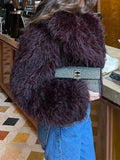 Vamp Burgundy Shaggy Faux Fur Cropped Jacket - WEUXS
