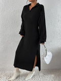 Ribbed Knit Polo Maxi Dress - View 7 | WEUXS