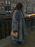 Opulent Silver Grey Faux Fur Maxi Coat - WEUXS