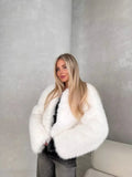 Snow Angel White Faux Fur Cropped Jacket - WEUXS