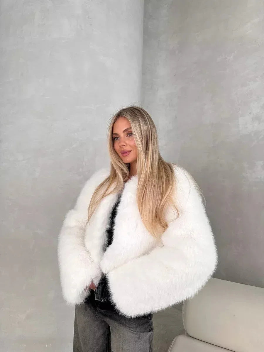 Snow Angel White Faux Fur Cropped Jacket - WEUXS