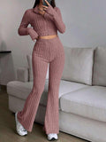 Vintage Moss Ribbed Knit Two-Piece Set - View 11 | WEUXS