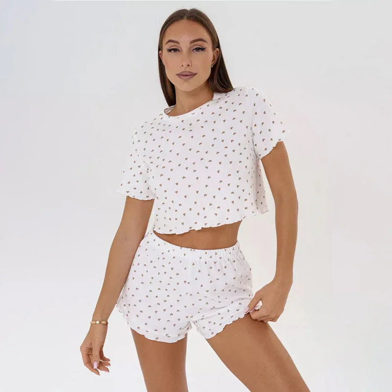 Ditsy Heart Print Ribbed Tee & Shorts Set - View 28 | WEUXS