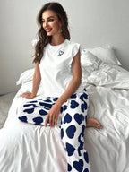 Heart Print Pajama Set with Ruffle Sleeves - View 23 | WEUXS