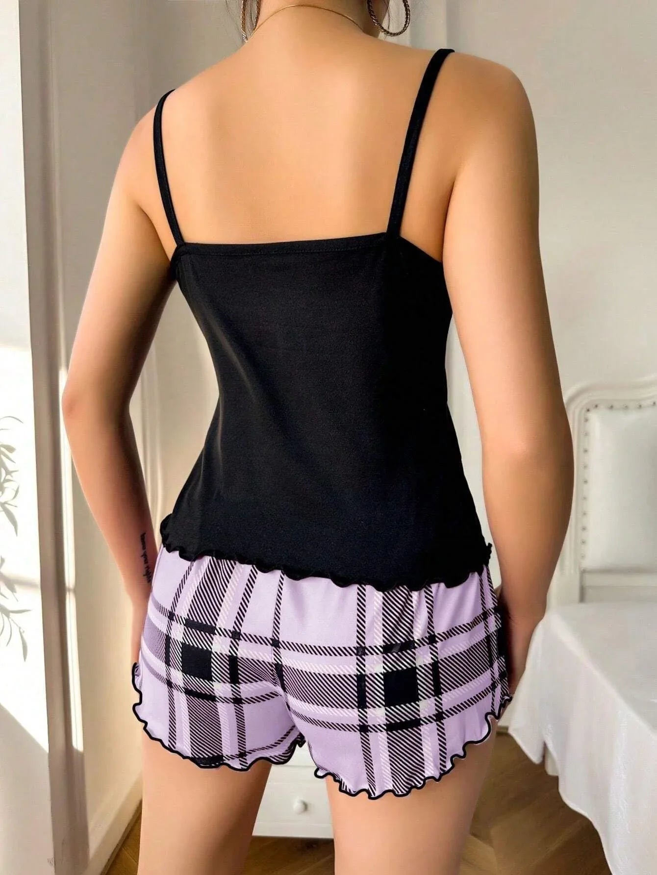 Plaid Heart Print Cami & Shorts Loungewear Set - View 14 | WEUXS