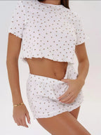 Ditsy Heart Print Ribbed Tee & Shorts Set - View 13 | WEUXS