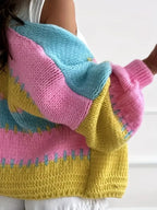 Chunky color block knit cardigan - View 9 | WEUXS