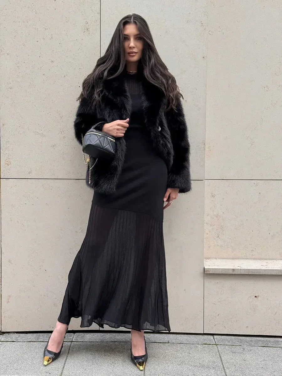 Luxurious Faux Fox Fur Mid-Length Coat - WEUXS