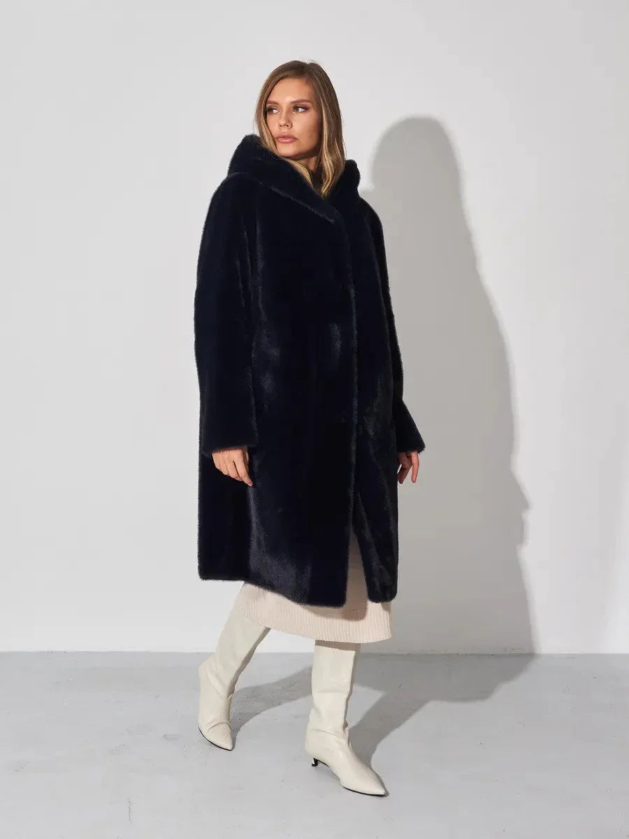 Midnight Luxe Faux Mink Hooded Coat - WEUXS