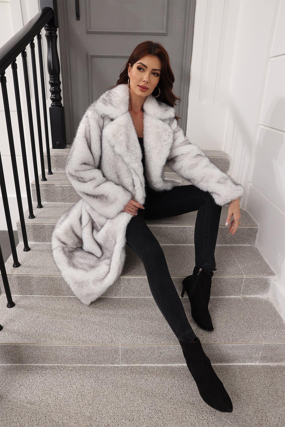 Burgundy Royale Long Faux Fur Lapel Coat - WEUXS