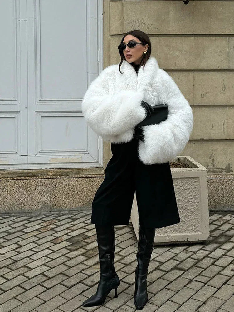 Plush Faux Fur Cropped Jacket - View 11 | WEUXS