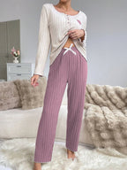 Coquette Heart Patch Ribbed Lounge Set - View 17 | WEUXS