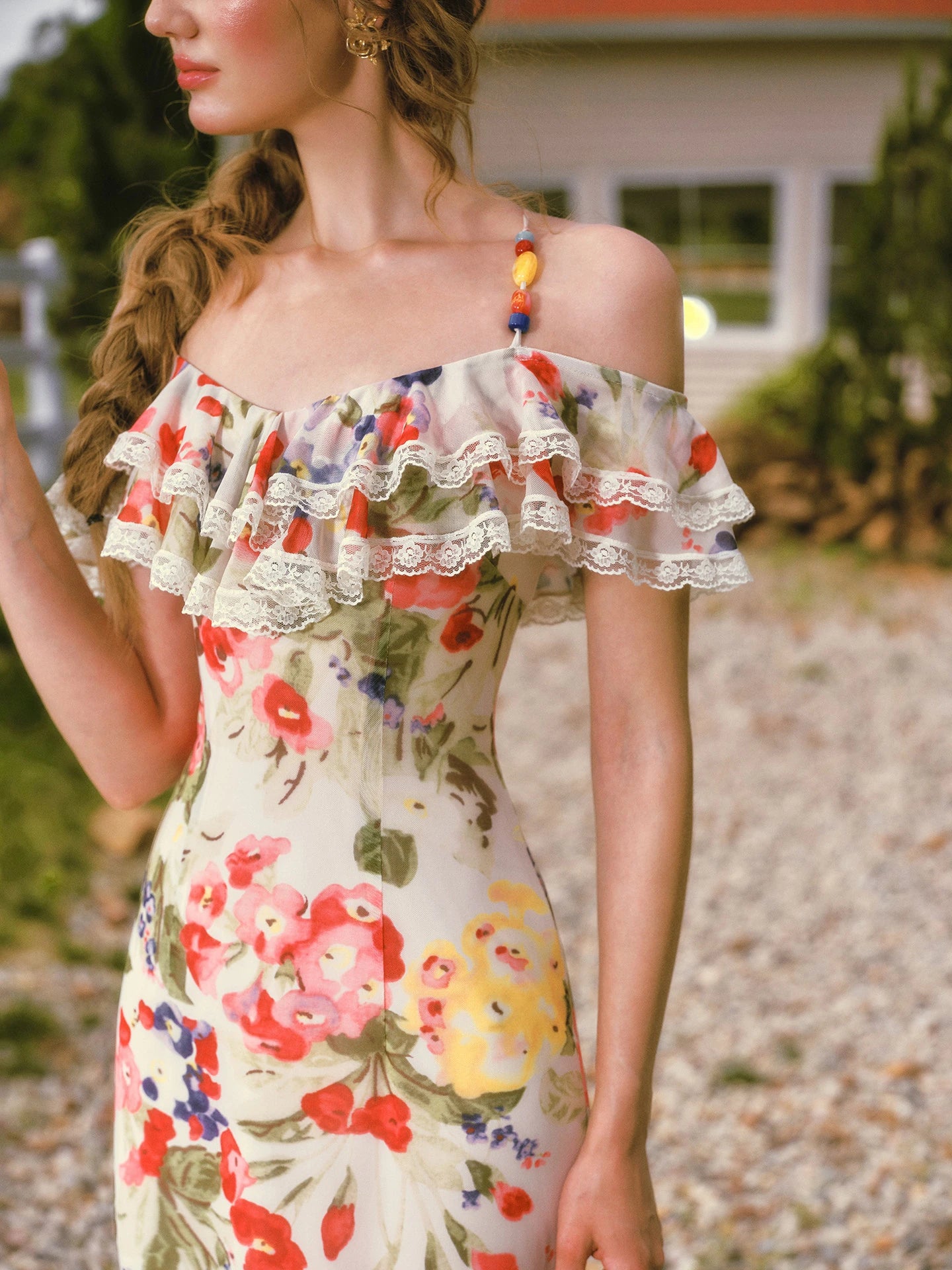 French Style Floral Print Midi Dress