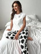 Heart Print Pajama Set with Ruffle Sleeves - View 11 | WEUXS
