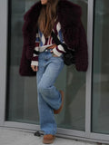 Vamp Burgundy Shaggy Faux Fur Cropped Jacket - WEUXS