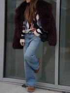 Vamp Burgundy Shaggy Faux Fur Cropped Jacket - WEUXS