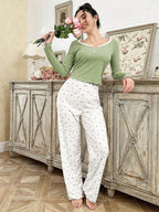Ribbed Henley Pajama Set with Crown Print - View 26 | WEUXS