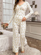 Ribbed knit pajama set with floral print - View 17 | WEUXS