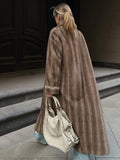 Vintage Mink Texture Faux Fur Long Coat - WEUXS