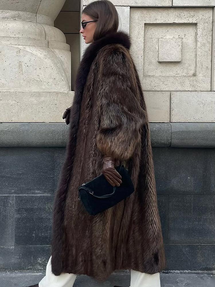 Luxe Espresso Faux Mink Long Coat - WEUXS
