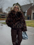Faux fur cropped jacket with animal print - View 9 | WEUXS