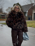 Faux fur cropped jacket with animal print - View 9 | WEUXS