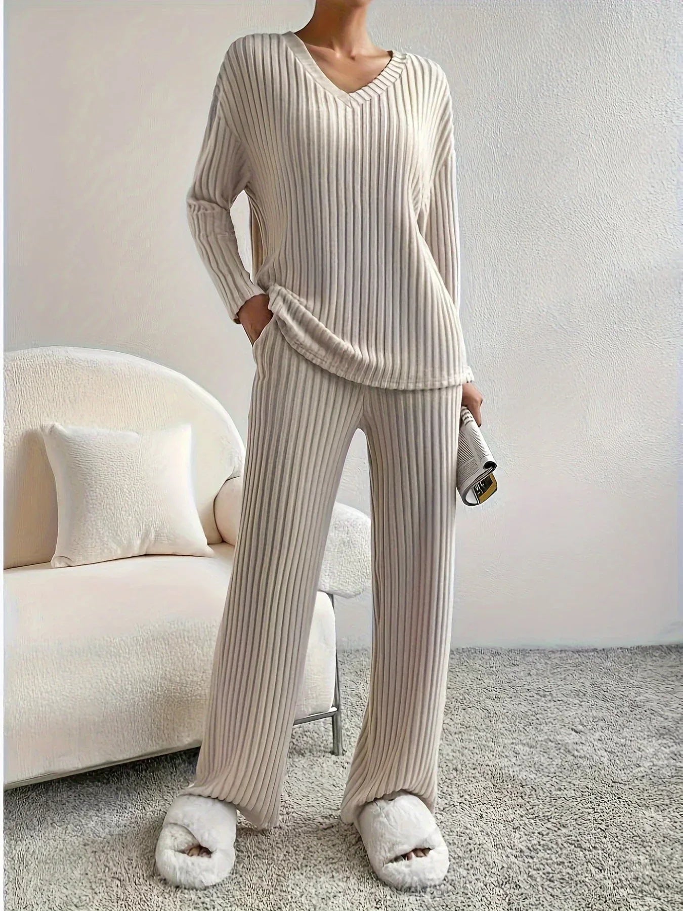 Women's ribbed knit lounge set - View 10 | WEUXS