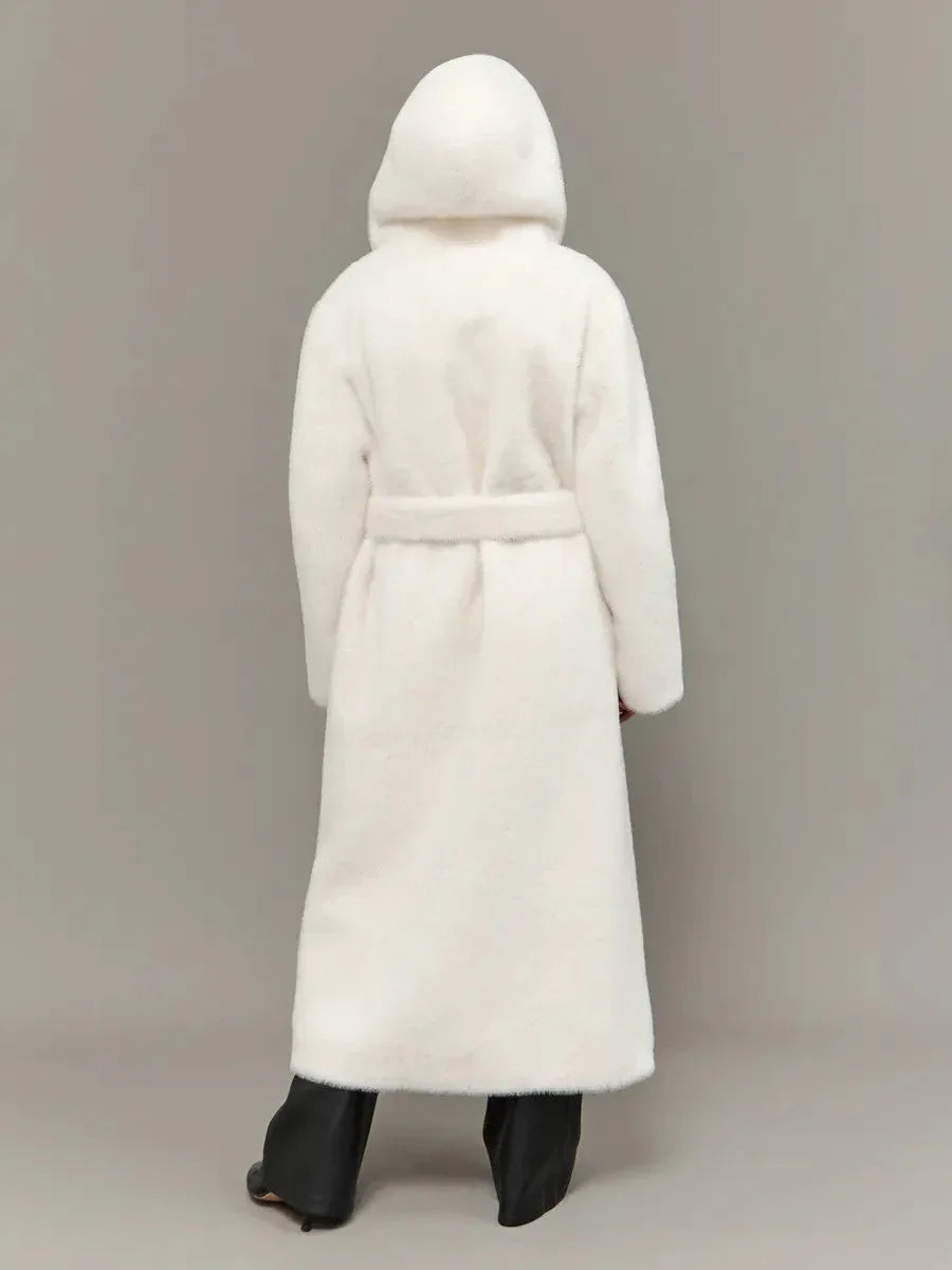Aspen Snow Long Hooded Faux Mink Coat - WEUXS
