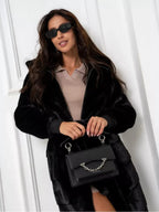 Luxurious faux fur long coat with hood and belt - View 6 | WEUXS