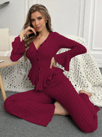 Ribbed Peplum Knit Lounge Set - View 14 | WEUXS