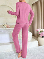 Ribbed pajama set with contrast trim and bow - View 21 | WEUXS