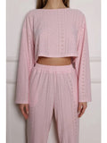Coquette Aesthetic Pink Eyelet Lounge Set - WEUXS