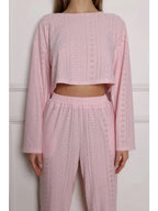 Coquette Aesthetic Pink Eyelet Lounge Set - WEUXS