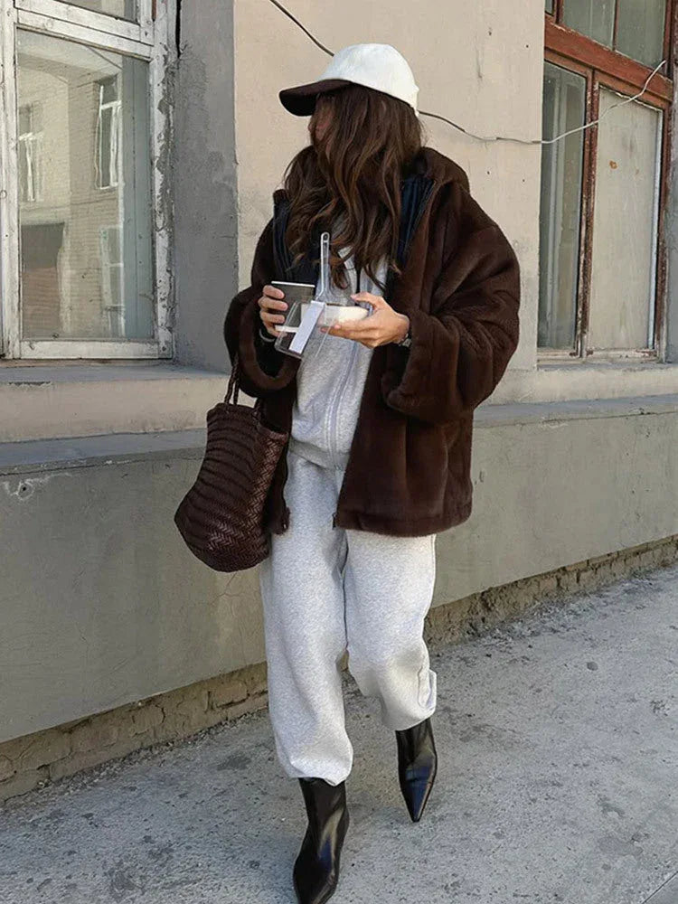 Luxe Chocolate Brown Hooded Faux Fur Jacket - WEUXS