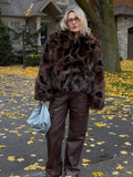 Faux fur cropped jacket with animal print - View 6 | WEUXS