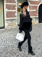 White wool blend coat with faux fur trim - View 8 | WEUXS