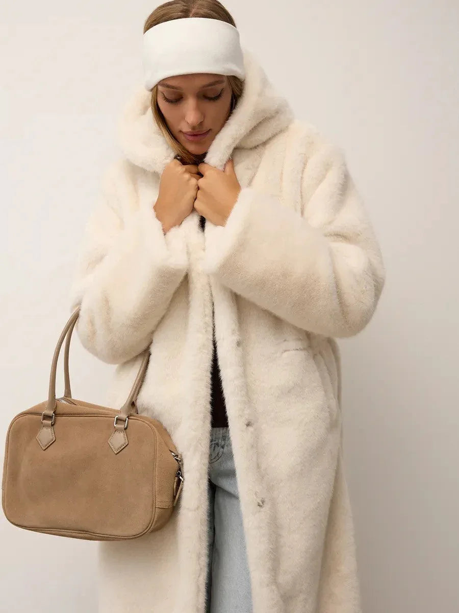 Luxury Chocolate Faux Mink Long Coat - View 9 | WEUXS