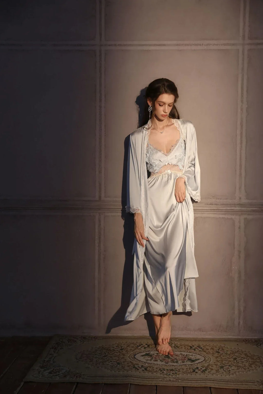 French Lace Satin Nightgown - View 12 | WEUXS