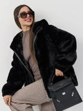 Midnight Velvet Faux Mink Zip-Up Coat - WEUXS