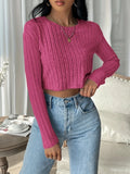 Noir Ribbed Knit Long Sleeve Crop Top - View 9 | WEUXS