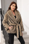 Luxe Grey Belted Faux Fur Coat - WEUXS