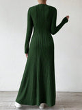 Back view of a long sleeve ribbed knit maxi dress