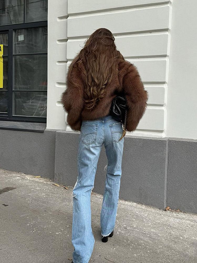 Chic Cocoa Soft Faux Fur Lapel Jacket - WEUXS