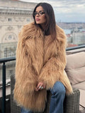Luxe Golden Camel Shaggy Faux Fur Coat - WEUXS