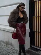 Dark Taupe Shaggy Faux Fur Cropped Jacket - View 9 | WEUXS