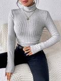 Black ribbed turtleneck top - View 10 | WEUXS